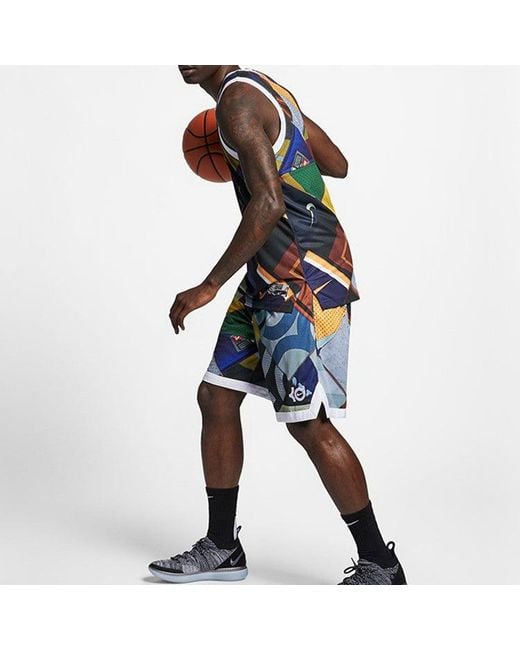 Nike Blue Kd Hyper Elite Durant Basketball Sports Top Multi-colorblock for men