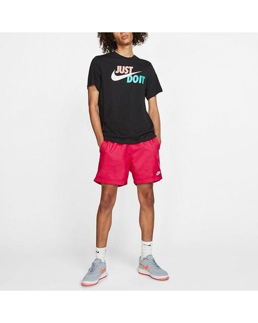 Nike Black Just Do It Contrasting Colors Alphabet Printing Round Neck Short Sleeve for men