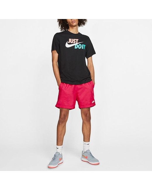 Nike Black Just Do It Contrasting Colors Alphabet Printing Round Neck Short Sleeve for men