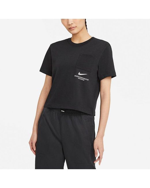 Nike Black (Wmns) Sportswear Swoosh Short Printed Round Neck Pullover T-Shirt