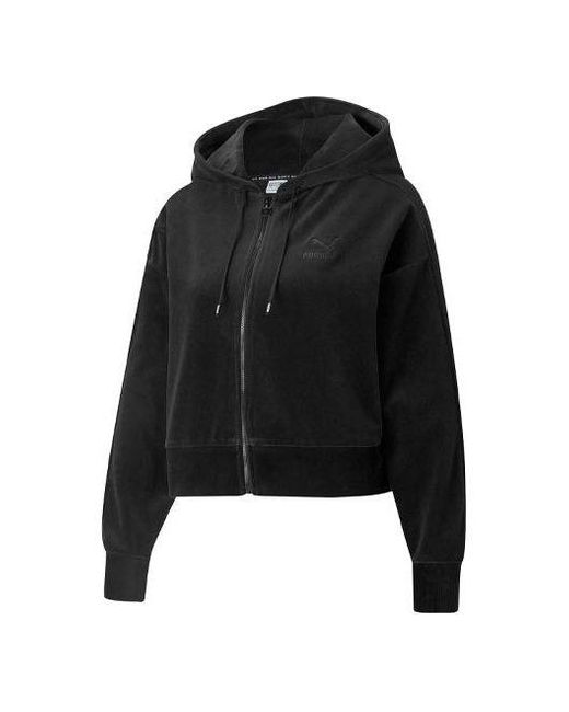 PUMA Black (Wmns) Casual Embroidered Zipper Short Hooded Jacket