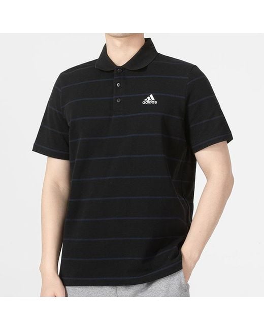 Adidas Black Fi Stripe Polo Athleisure Casual Sports Short Sleeve Polo Shirt for men