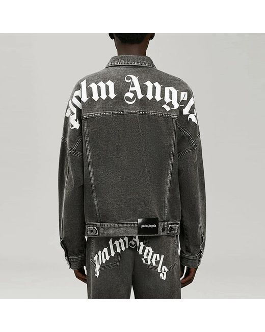 Palm Angels Black Logo Over Denim Jacket for men