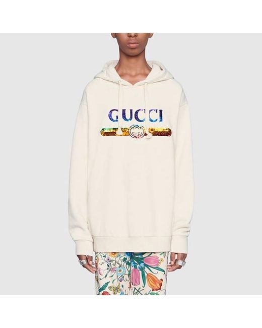 Gucci White (Wmns) Sweatshirt With Sequin Logo 'Off'