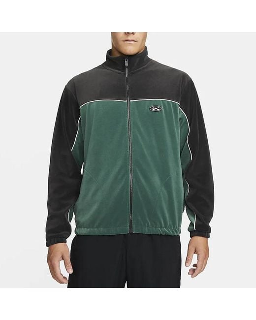 Nike Green Sb Casual Logo Colorblock Velvet Skateboard Jacket for men