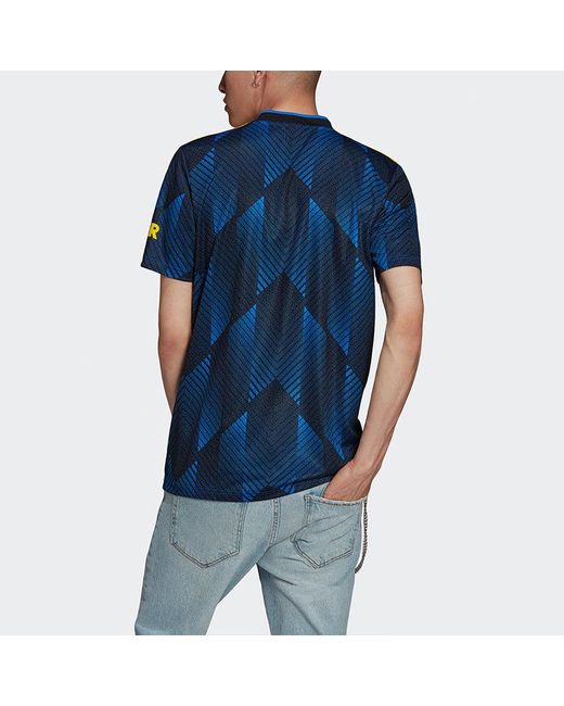 Adidas Blue Manchester United 21/22 Third Jersey 'Glow' for men