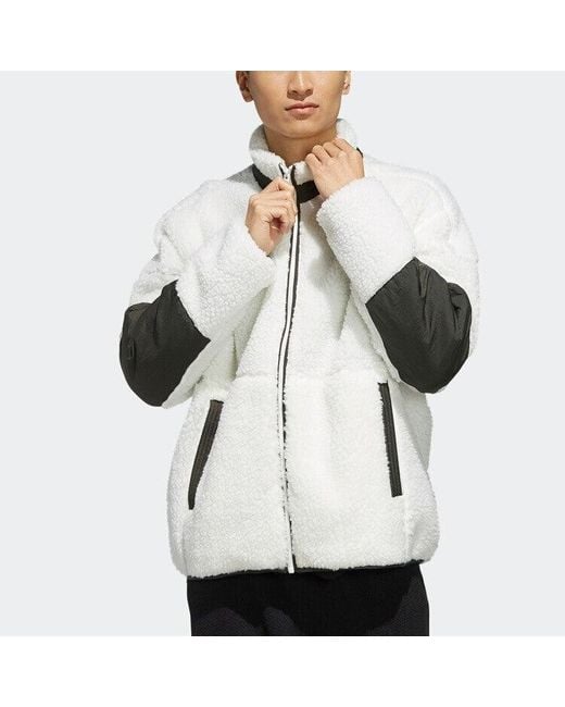 Adidas White S2S Boa Jkt Lamb's Wool Stay Warm Sports Stand Collar Jacket for men