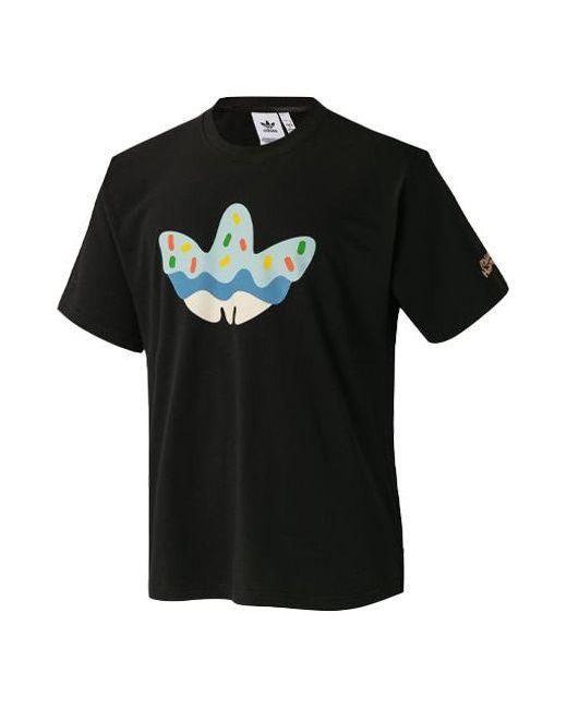Adidas Black Originals X Melting Sadness Crossover Funny Logo Printing Round Neck Short Sleeve T-Shirt for men