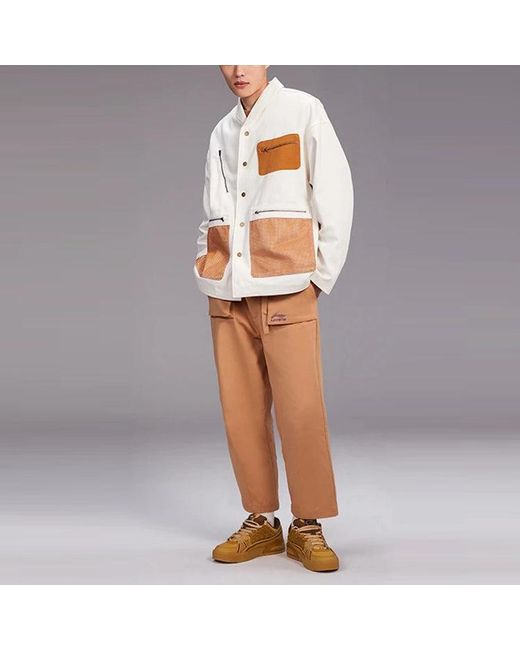 Li-ning White Back Landscape Pattern Printing Lapel Single Breasted Jacket for men