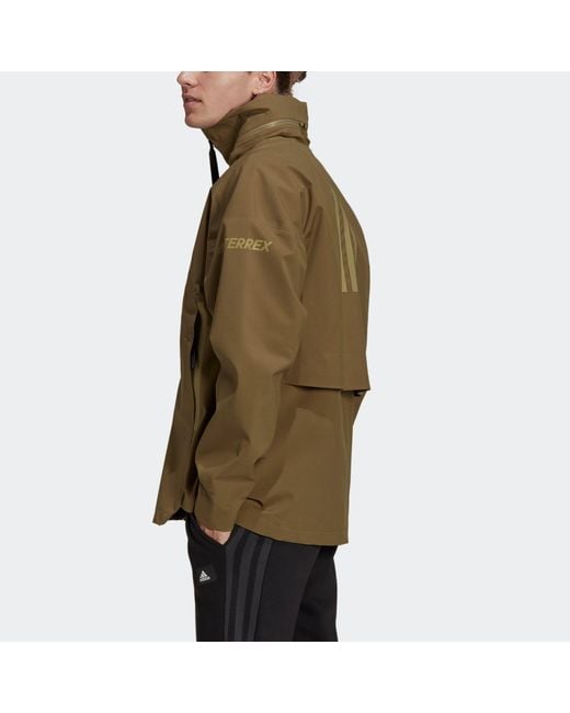 Adidas Green Terrex C Myshelter.R Waterproof Sports Outdoor Hooded Jacket Dark for men