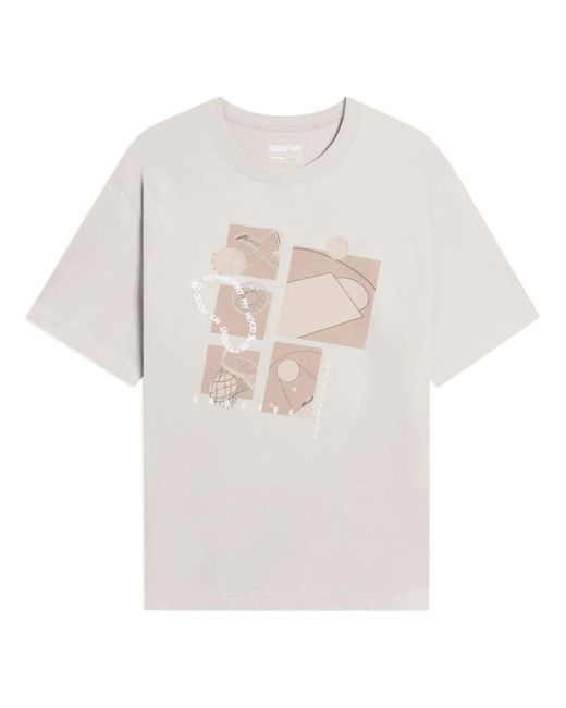 Li-ning White Badfive Hood Graphic Shanghai City Limited T-shirt for men