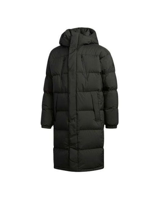 Adidas Black Puffy Long Down Stay Warm Outdoor Sports Hooded Down Jacket for men