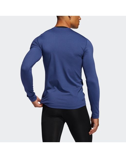 Adidas Blue Ask2 Prm Tee Ls Training Sports Slim Fit Round Neck Long Sleeves T-Shirt for men