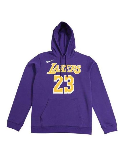 Nike Purple Nba Lakers Lebron James Basketball Sports Fleece Lined Pullover for men