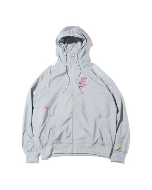 Nike Blue Sportswear Sport Essentials Logo Printing Woven Breathable Hooded Jacket Gray for men