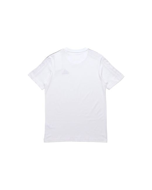 Adidas White M 3S Sj T Sports Training Stripe Round Neck Short Sleeve for men