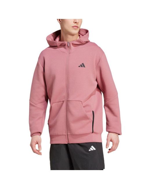 Adidas Pink Designed For Training Full-Zip Track Jacket 'Preloved Crimson' for men