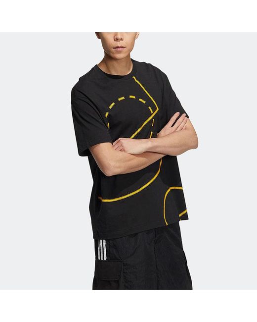Adidas Black Neo Geometry Pattern Printing Round Neck Short Sleeve T-Shirt for men