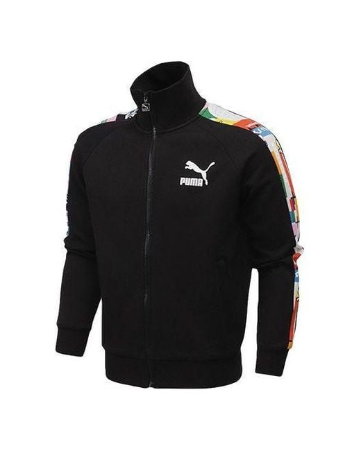 PUMA Black T7 Casual Sports Slim Fit Stand Collar Jacket for men