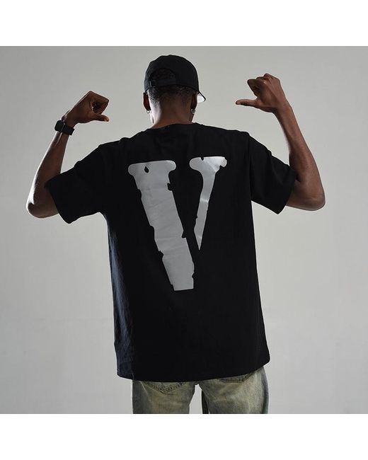 Vlone(GOAT) Black 3M Reflective Large Logo Short Sleeve Couple Style for men