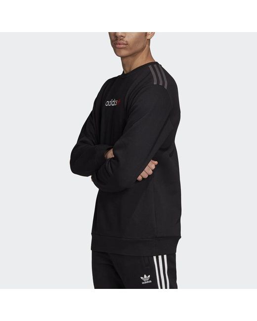Adidas Black Originals Linear Crew Logo Printing Casual Sports for men