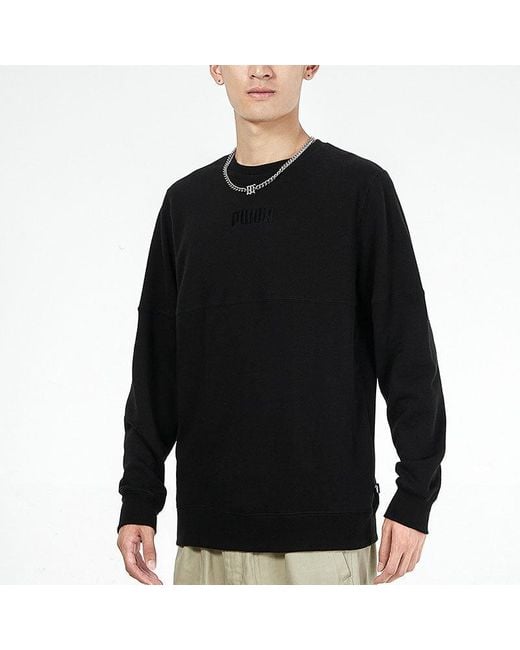 PUMA Black Solid Color Logo Sports Round Neck Pullover for men