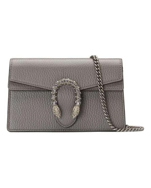 Gucci Gray (Wmns) Dionysus Tiger Head Leather Chain Shoulder Messenger Bag Mini Classic