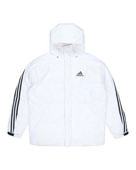 Adidas White 3St Puffy Dwn J Casual Sports Stay Warm Hooded Down Jacket for men