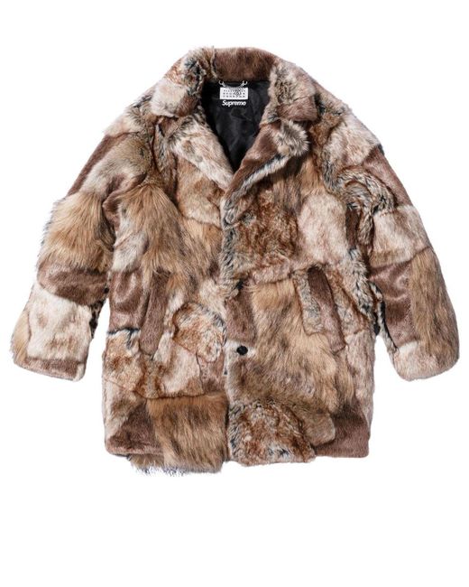 Supreme Brown X Mm6 Maison Margiela Patchwork Faux Fur Coat for men