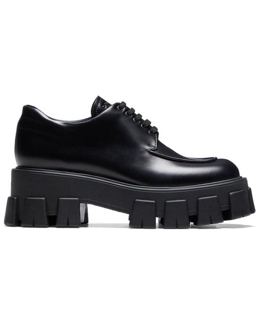 Prada Black (Wmns) Monolith Brushed Calf Derby Shoes