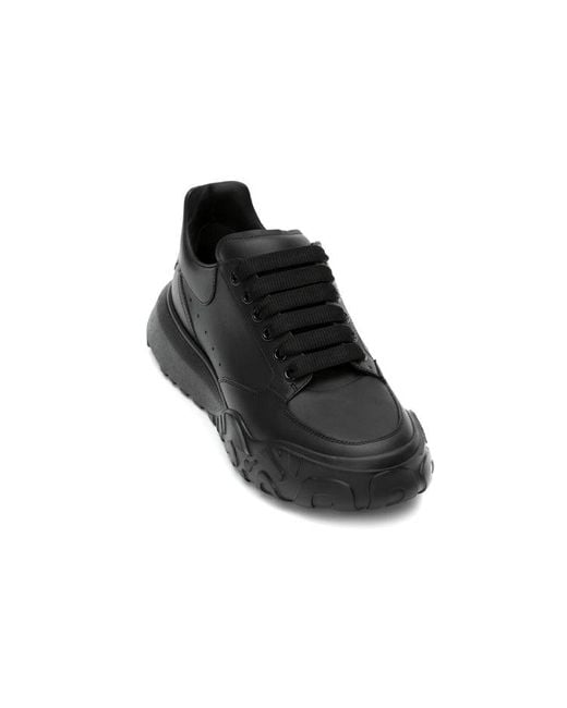 McQueen Black Oversized Court Trainer Leather' for men
