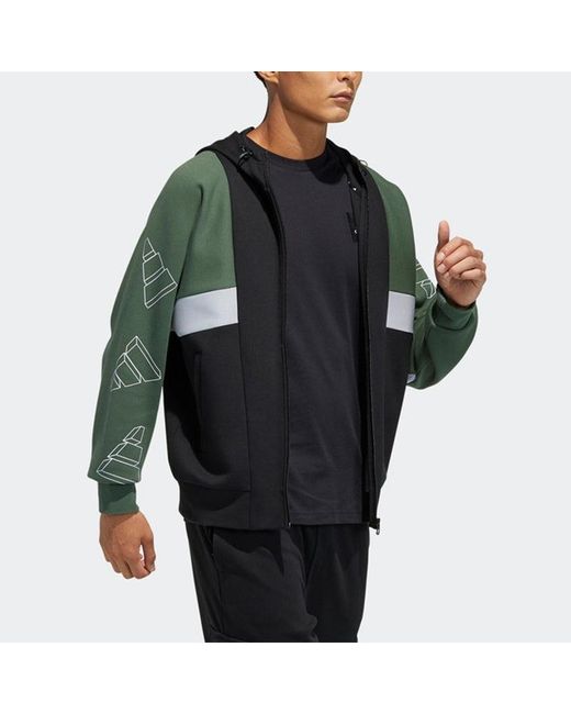 Adidas Green Ub Tt Deco Casual Sports Colorblock Knit Hooded Jacket for men
