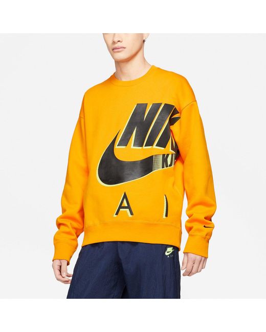 Nike Yellow Air X Kim Jones Crossover Logo Printing Fleece Round Neck Us Edition Couple Style for men