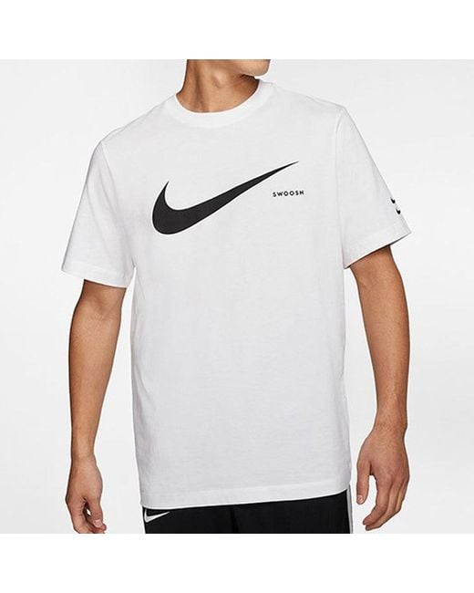 Nike White Swoosh Logo Printing Knit Round Neck Short Sleeve for men