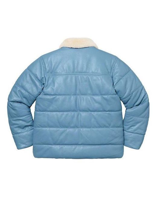 Supreme Blue X Schott Shearling Collar Leather Puffy Jacket for men