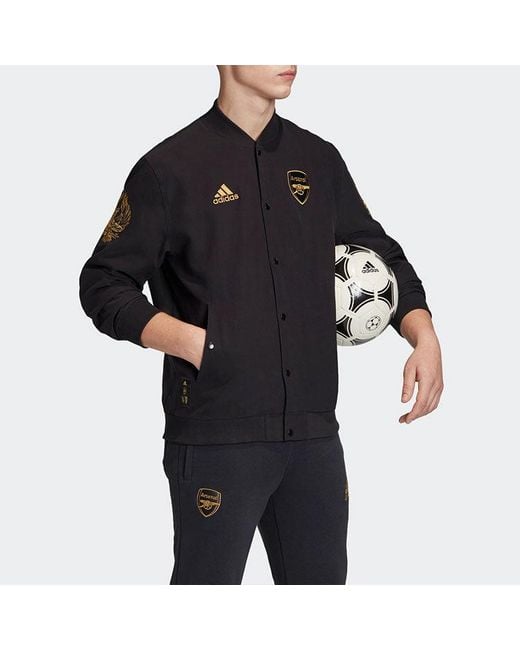 Adidas Black Stand Collar Arsenal Aviator Sports Jacket for men