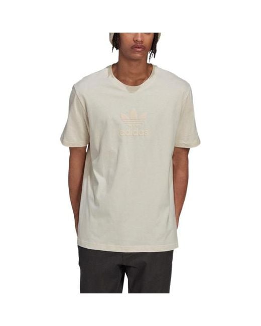 Adidas Natural Originals Solid Color Logo Round Neck Short Sleeve Creamy for men