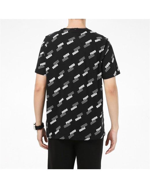 PUMA Black Full Print Logo Round Neck Breathable Round Neck Short Sleeve for men