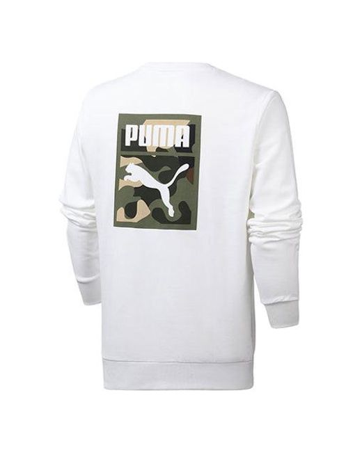 PUMA White Camouflage Logo Printing Round Neck Pullover for men
