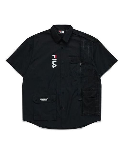 Fila Black Woven Pocket Cargo Short Sleeve Shirt for men
