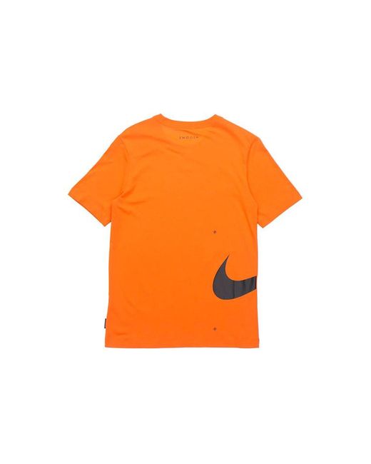 Nike Orange Sportswear Swoosh Club Printing Alphabet Sports Round Neck Short Sleeve for men