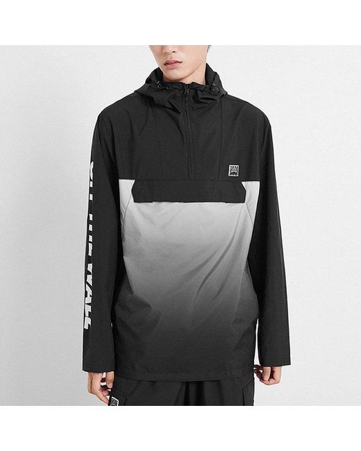 Vans Black Splicing Athleisure Casual Sports Hooded Jacket for men