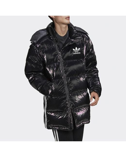 Adidas Black Originals Thicken Windproof Hooded Mid-Length Sports Down Jacket for men