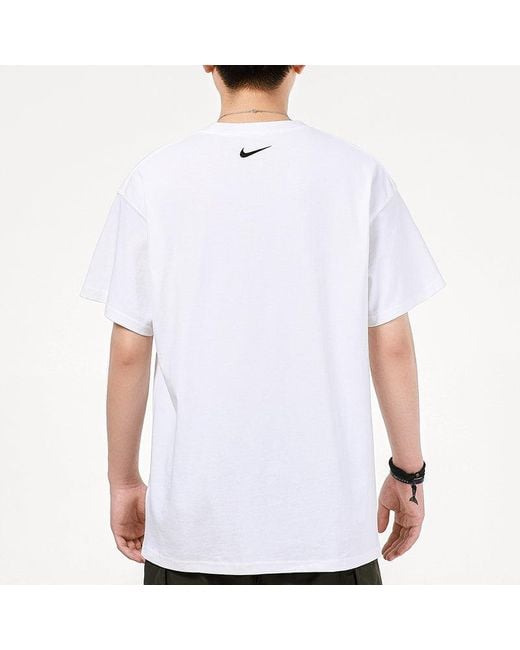 Nike White Sports Running Casual Printing Round Neck Short Sleeve T-Shirt for men
