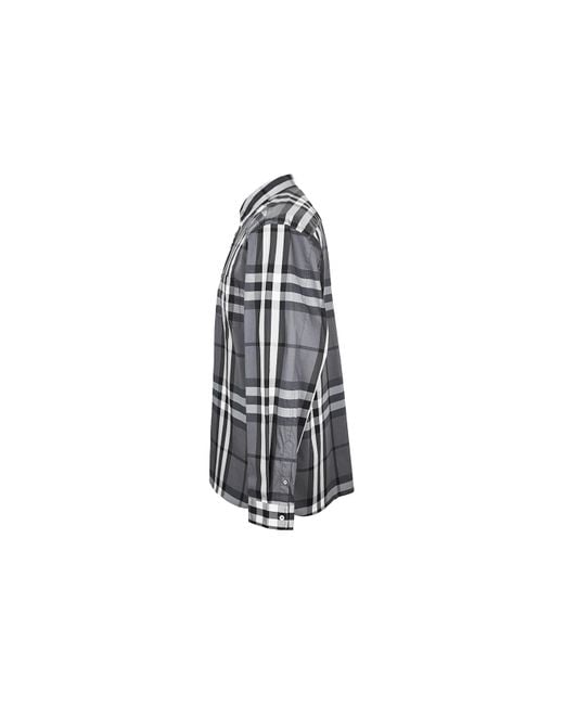 Burberry Gray Plaid Long Sleeve Shirt for men