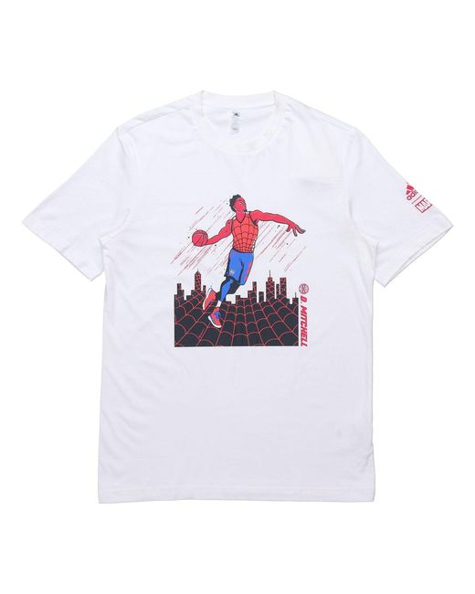 Adidas White X Marvel/ Marvel Dm Spiderman 1 Printing Basketball Sports Round Neck Short Sleeve T-Shirt for men