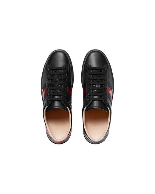 Gucci Black Ace Embroidered Bee Leather Sneaker for men
