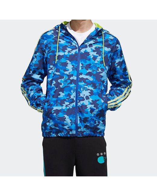 Adidas Blue Neo M Radio W Wb Camouflage Hooded Sports Jacket for men
