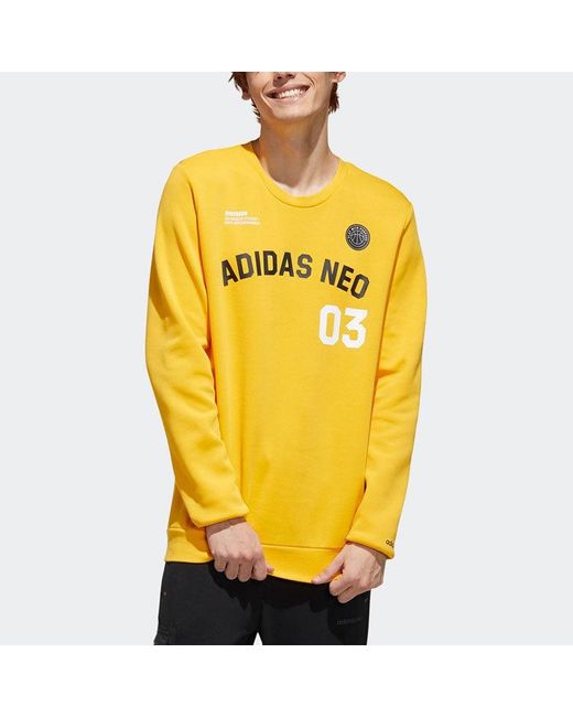 Adidas Yellow Neo M Cs Vrsty Sw Logo Printing Knit Sports Round Neck Pullover for men