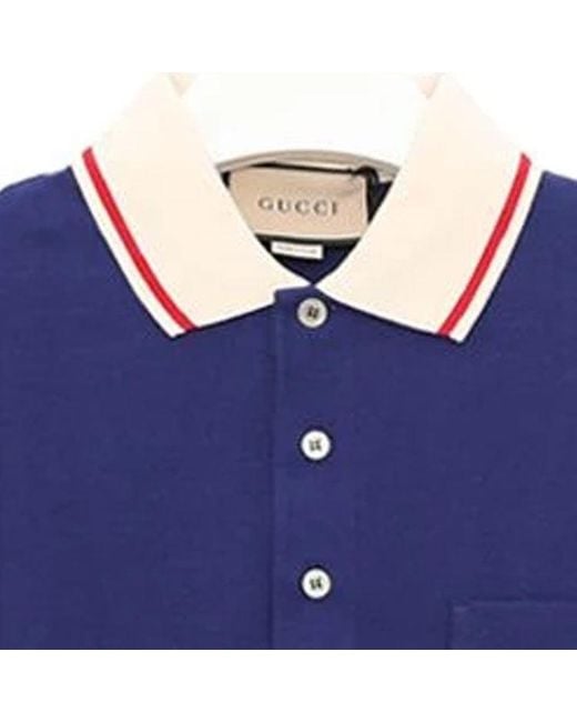 Gucci Blue Cotton Jersey Polo Shirt With Web for men
